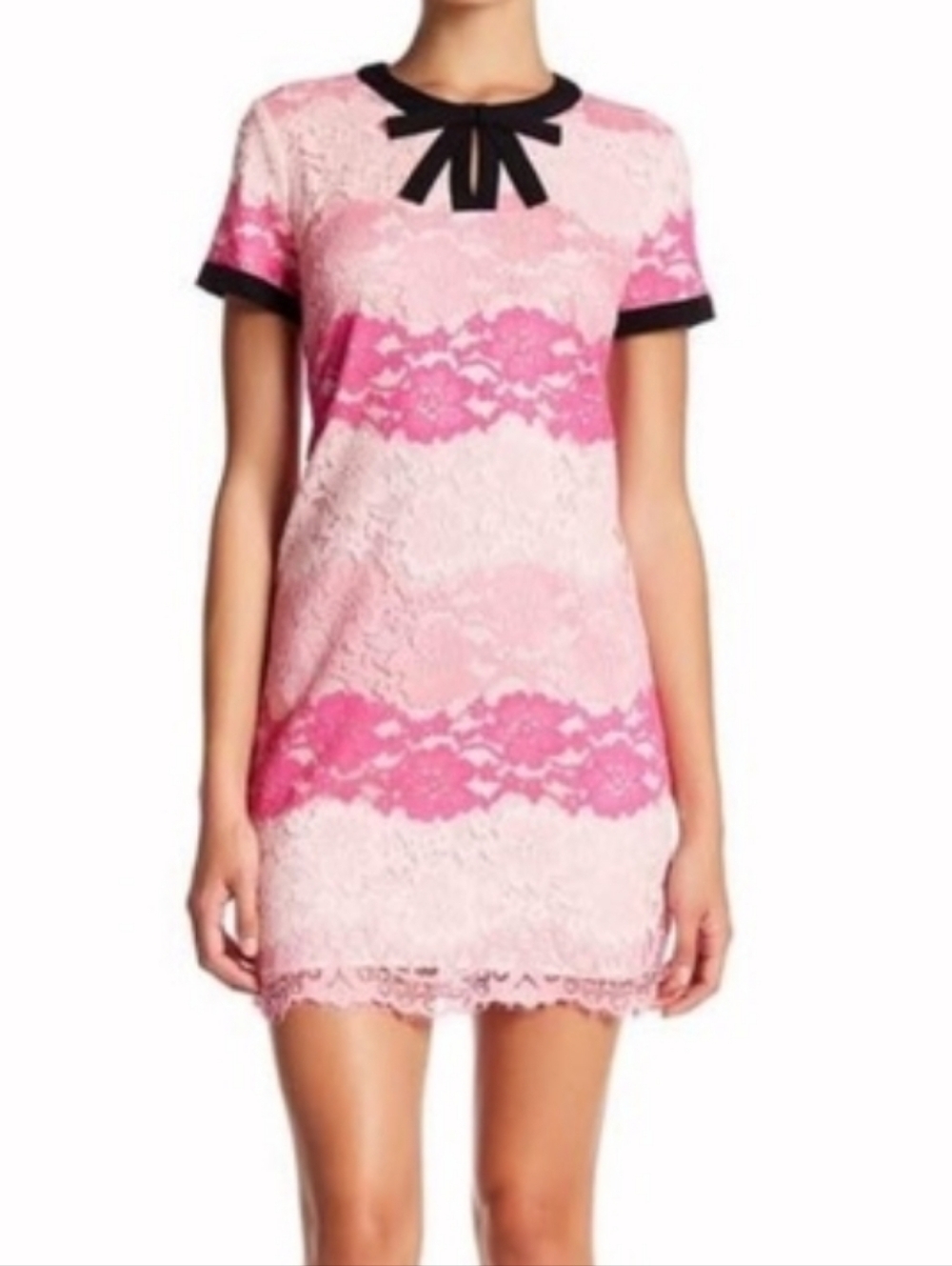 Cece Pink Lace with Black Bow Collar Shift Dress 10